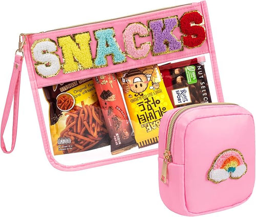 2 Pcs Snack Pouch Chenille Letter Clear Zipper Snack Bag, Nylon Snack Pouch by FFpaw