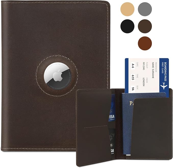 Airtag Passport Holder for Men and Women Travel, Real Leather Passport Wallet by Kicoroiny-KeepInnovating