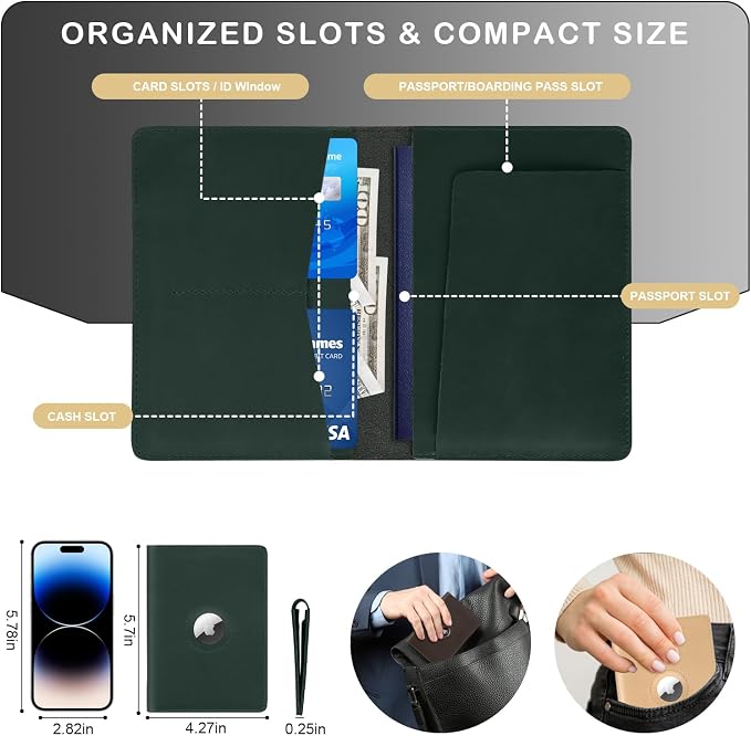 Airtag Passport Holder for Men Women Travel, Real Leather Passport Wallet - Image 5