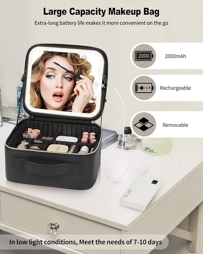 Makeup Bag With LED Mirror, Travel Makeup Case with Light up Mirror Large - Image 5