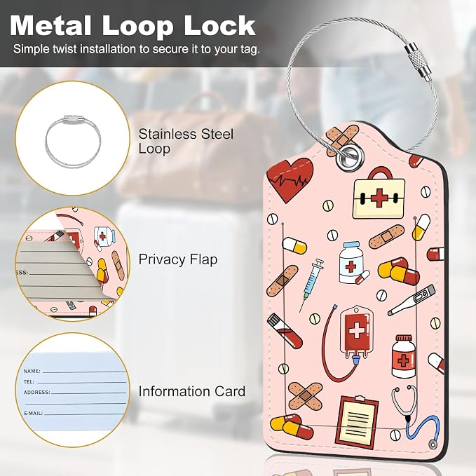 2Pack Luggage Tags for Suitcases, Cute Unique Pu Leather Cruise Luggage Tag - Image 2