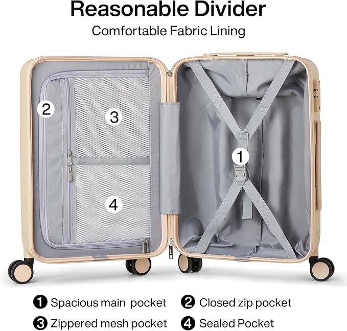 Hanke 20 Inch Carry On Luggage 22x14x9 Airline Approved PC Hard Shell Suitcases - Image 5