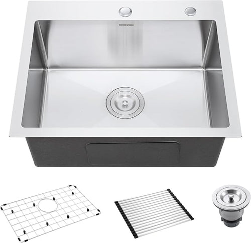 22 Inch Drop-In Kitchen Sink, SINKVINE 22" x 18" Stainless Steel Indoor and by SINKVINE