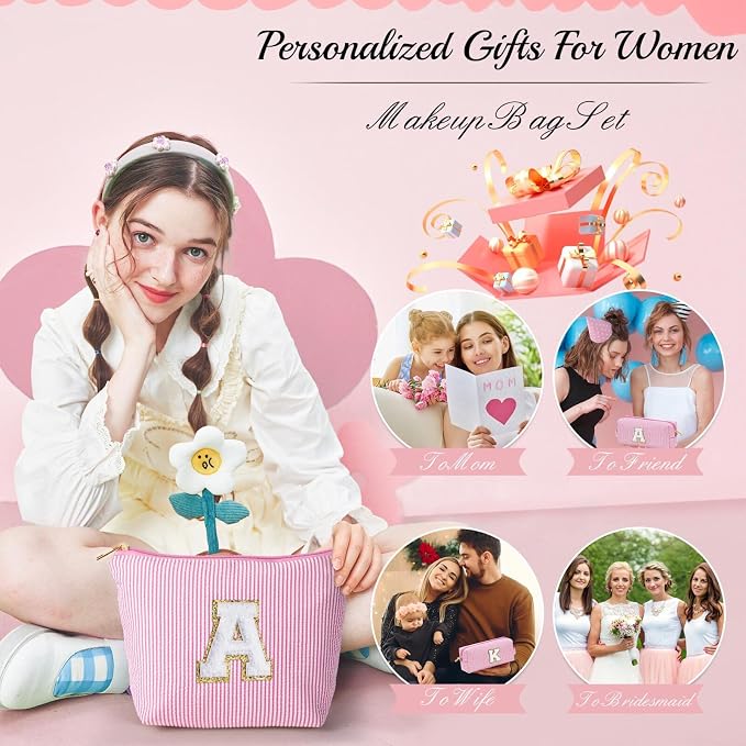 YOOLIFE Mothers Day Gifts for Women Girls- Pink Preppy Makeup Bag Best Friend - Image 3