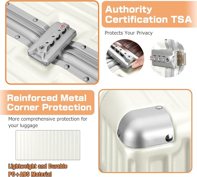 AnyZip Luggage Aluminium Frame Suitcase PC ABS Hard Shell TSA Lock No Zipper - Image 4