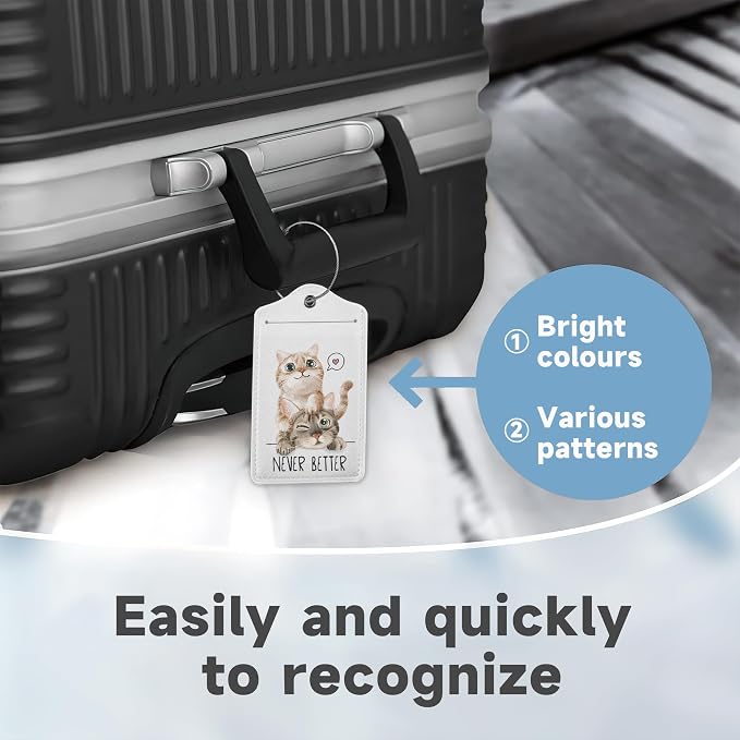 Cute Cat Luggage Tags for Suitcases, 2 Pack, Never Better Luggage Tag, Leather - Image 4