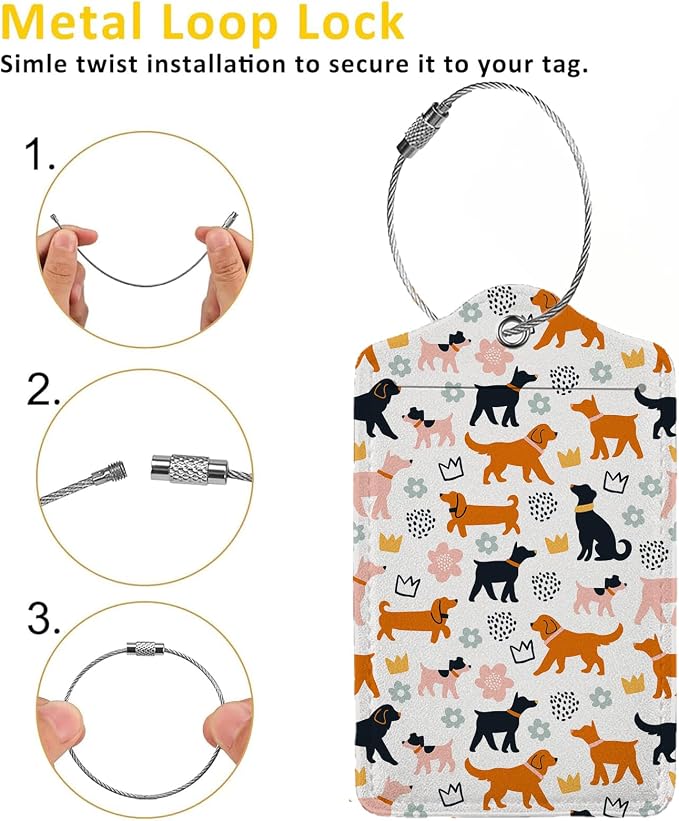 Cartoon Dogs Luggage Tags for Suitcases, 2 Pack Luggage Tag, Leather Stainless - Image 3
