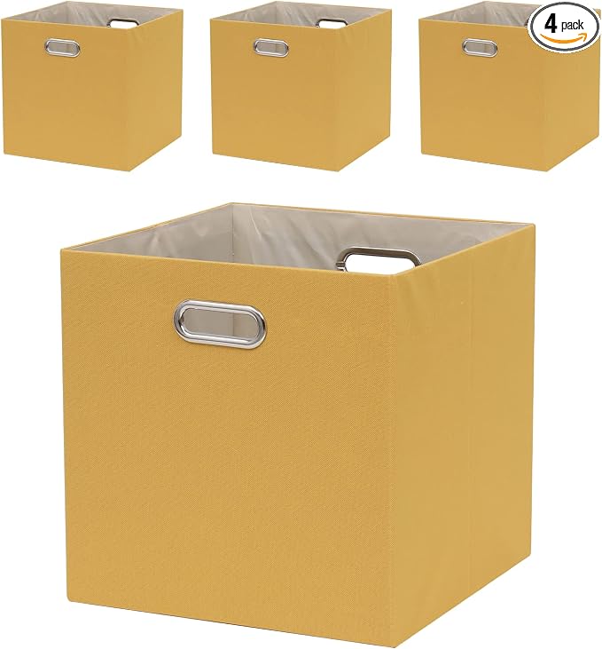 Cube Storage Bins 13×13x13 Inch, 4 Pack Collapsible Linen Fabric Storage Cubes by Fboxac