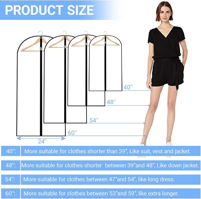 Garment Bags for Hanging Clothes 24'' x 60'' Coat Covers for Closet Foldable - Image 7