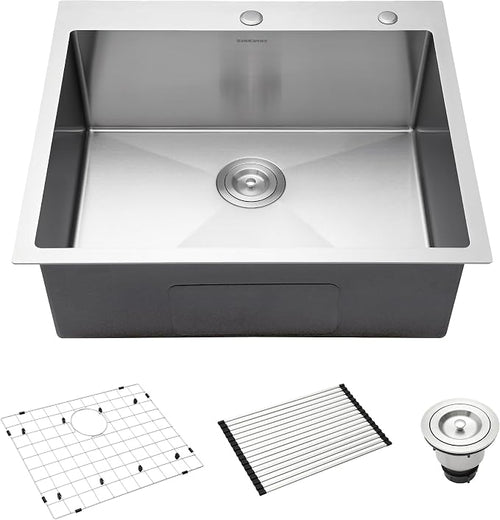 25-Inch Drop-In Kitchen Sink, SINKVINE 25" x 22" Stainless Steel Indoor and by SINKVINE