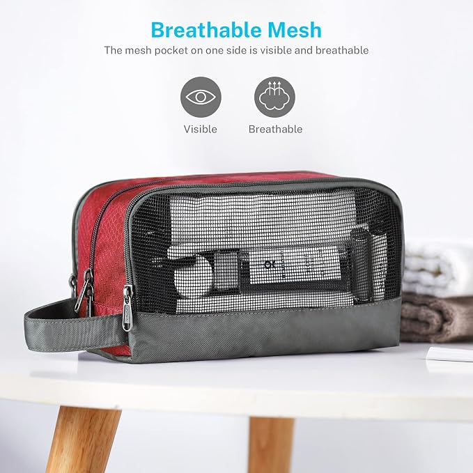 Gonex Travel Toiletry Bag Nylon, Dopp Kit Shaving Bag Toiletry Organizer Red - Image 3