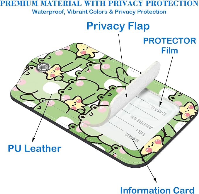 Cute Frog Luggage Tags for Suitcases Leather Travel Tags for Luggage ID Label - Image 3