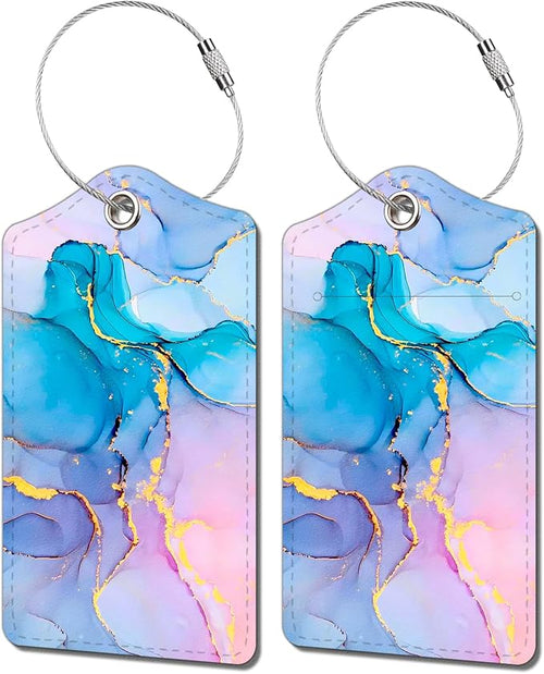 2 Pack Luggage Tag for Suitcase, Cute Unique Leather Bag Tags Identifiers by BestEioyo