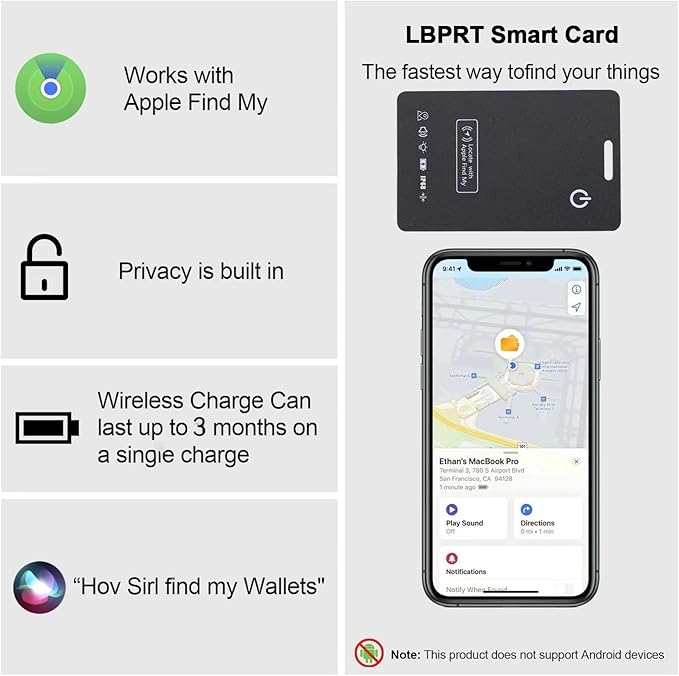 LBPRT Air Card Tag Rechargeable Wallet Tracker Thin 1.6mm, Item Finder Work - Image 2