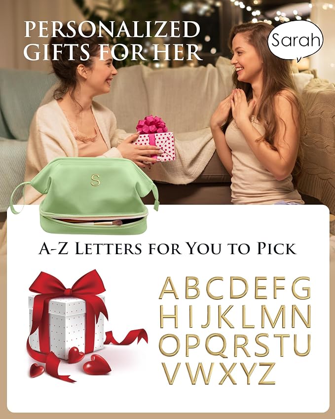 Gifts for Co Workers Female, Initial Large Makeup Bag, Bride To Be Gifts - Image 2