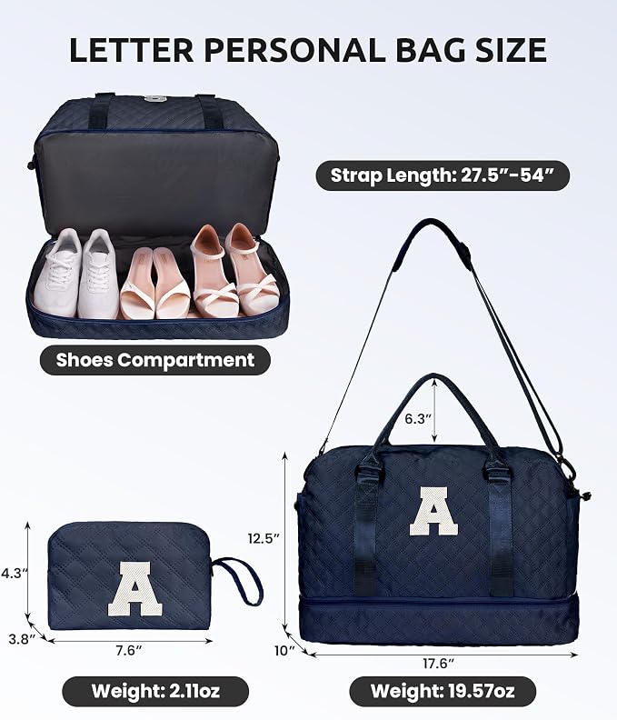 Navy Blue Duffel Bag, Personalized Initial - Image 2