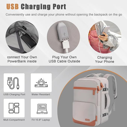 50L Travel Backpack with USB Charging Port, Water-Resistant Carry On Backpack - Image 2