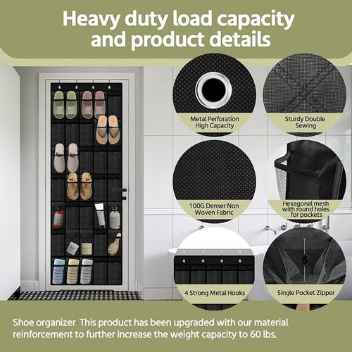 35 Pocket Over the Door Shoe Organizer, Reusable Breathable Large Mesh Bag - Image 2