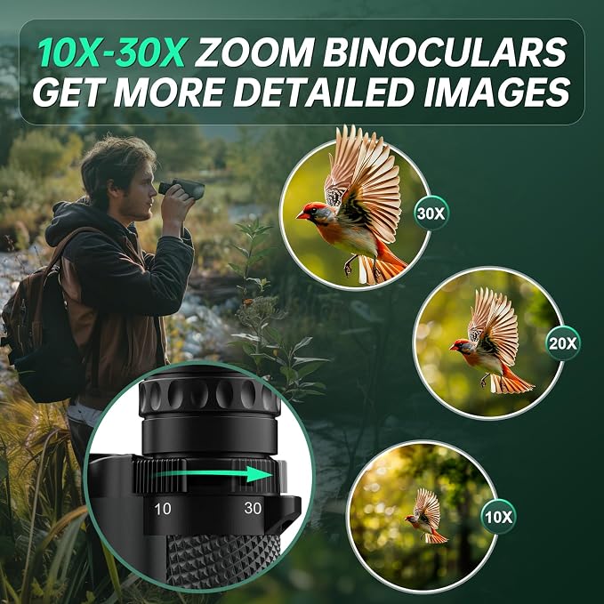 10-30x25 Compact Binoculars for Adults & Kids: Wozel Large Eyepiece Waterproof - Image 4