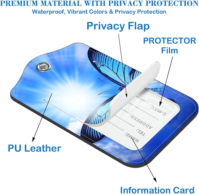 Blue Butterfly Luggage Tags for Suitcases Leather Travel Tags for Luggage ID - Image 3