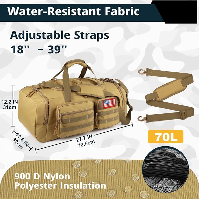 Tactical Gym Bag for Men，70L Large 3 in 1 Sports Duffle Bag - Image 4