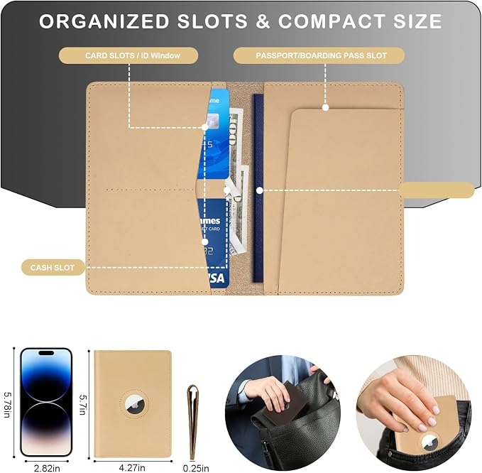 Airtag Passport Holder for Men and Women Travel, Real Leather Passport Wallet - Image 5