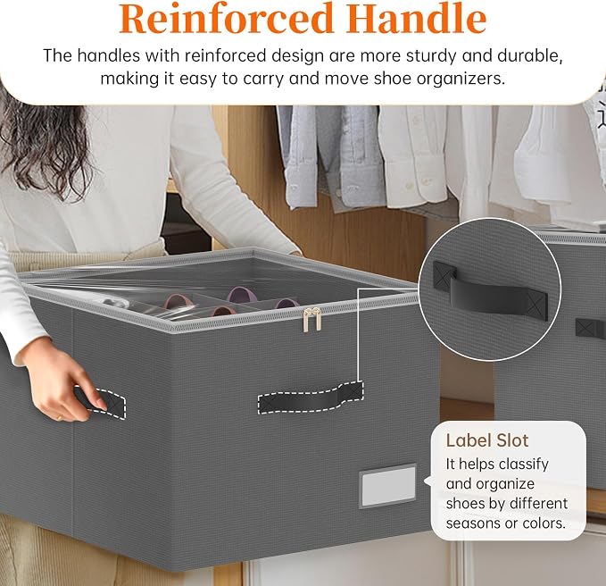 3 Pack Shoe Organizer for Closet, Foldable Shoe Storage Containers, Fits up to - Image 5
