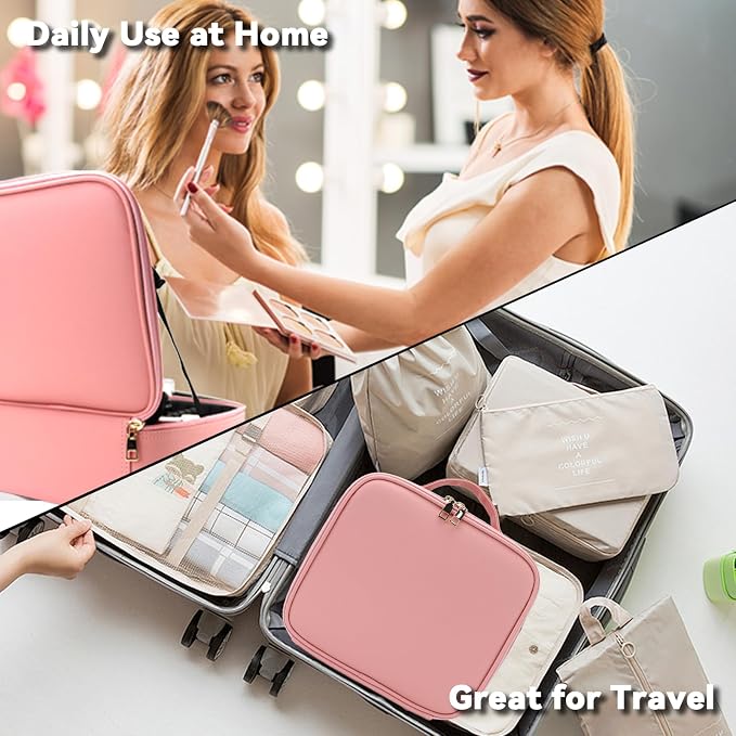 Travel Makeup Bag with LED Mirror with 3 Lighted Settings, Adjustable Dividers - Image 6