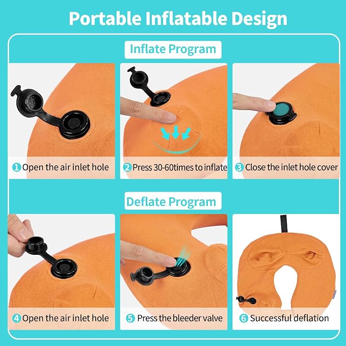 Inflatable Travel Neck Pillow for Airplane, Head Support Velvet Adult Neck - Image 5