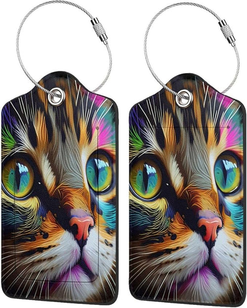 2 Pack Luggage Tags for suitcases Cute Cat Luggage Tag, Leather Stainless Steel by Wvpslak