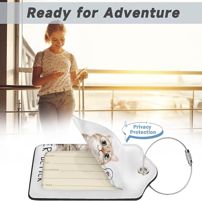 Cute Cat Luggage Tags for Suitcases, 2 Pack, Never Better Luggage Tag, Leather - Image 5