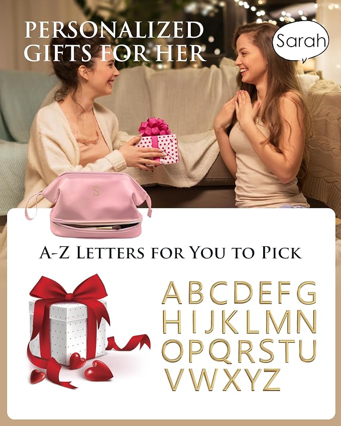 Gifts for Her Birthday-Gift Ideas for Woman Initial Large Makeup Bag, - Image 6