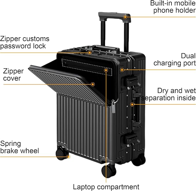 Zipperless Luggage, Polycarbonate Aluminum Hardshell, Expandable Carry-On - Image 2