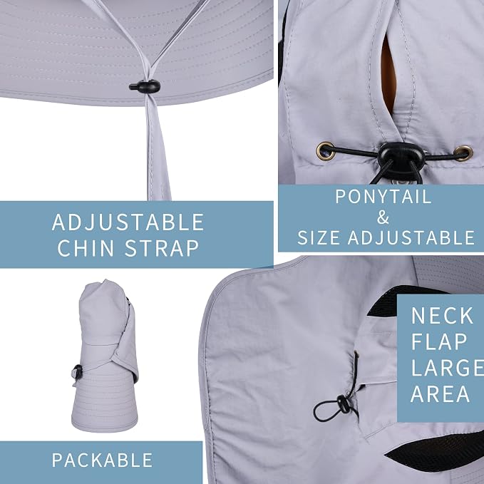 Sun Hat for Men Women with Neck Flap, UPF 50+ UV Protective Hiking Fishing Hats - Image 3