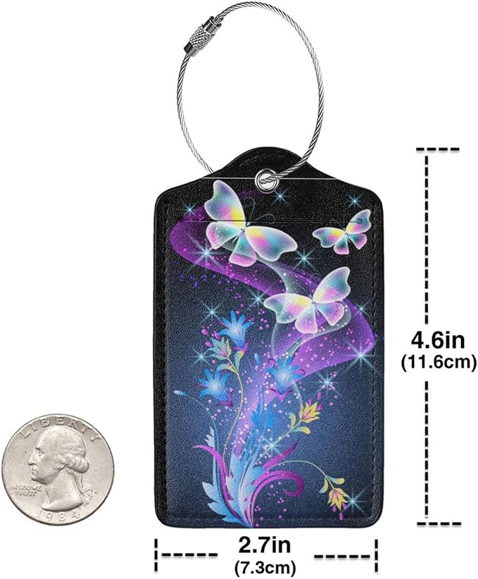 2Pcs Glowing Flowers and Butterfly Luggage Tags, Colorful Fancy Name ID - Image 4