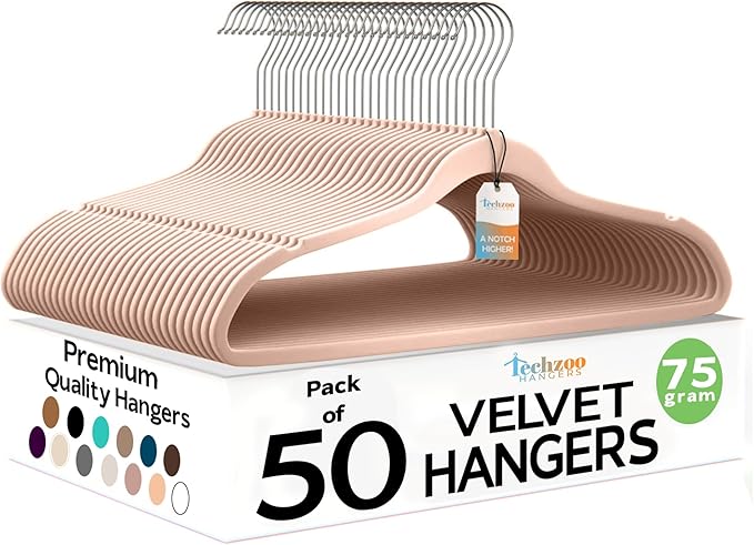 50 Pack New Premium Quality Velvet Hangers Ultra Thin Non Slip Adult Felt Space by TECHZOO