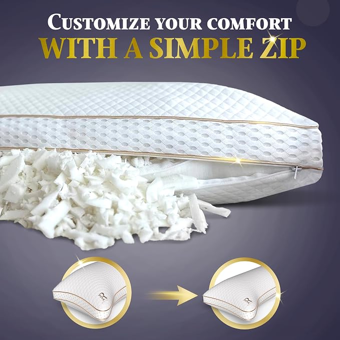Royal Therapy King 2-Pack Memory Foam Pillow, Adjustable Shredded Odor-Free - Image 2