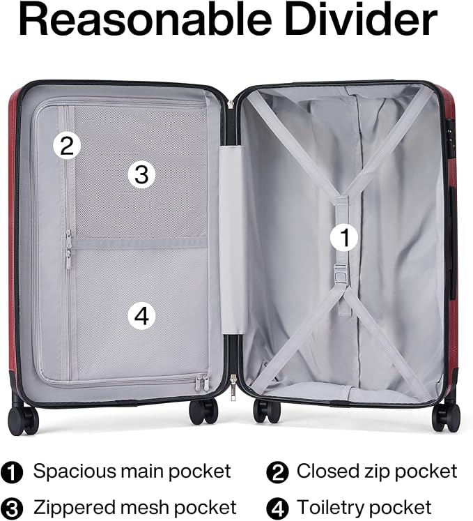 Hanke 20 Inch Carry On Luggage 22x14x9 Airline Approved Lightweight PC Hard - Image 5