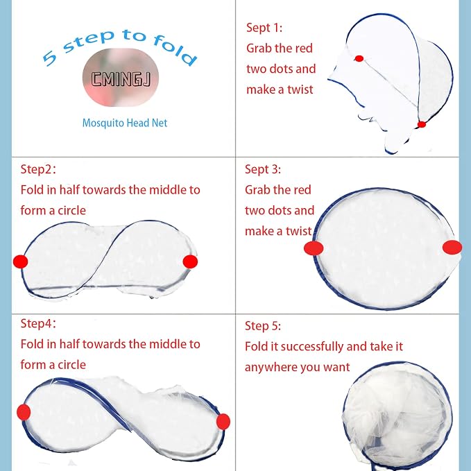 CMINGJ Portable Mosquito Head Net Foldable Pop-Up Travel Essentials Mosquito Net - Image 7