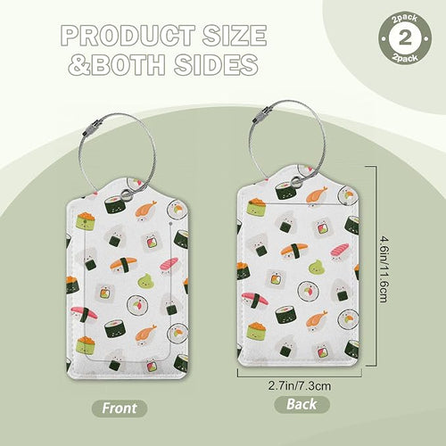 2 Pack Luggage Tags for Suitcase, Cute Funny Japanese Sushi Leather Luggage Tag - Image 2