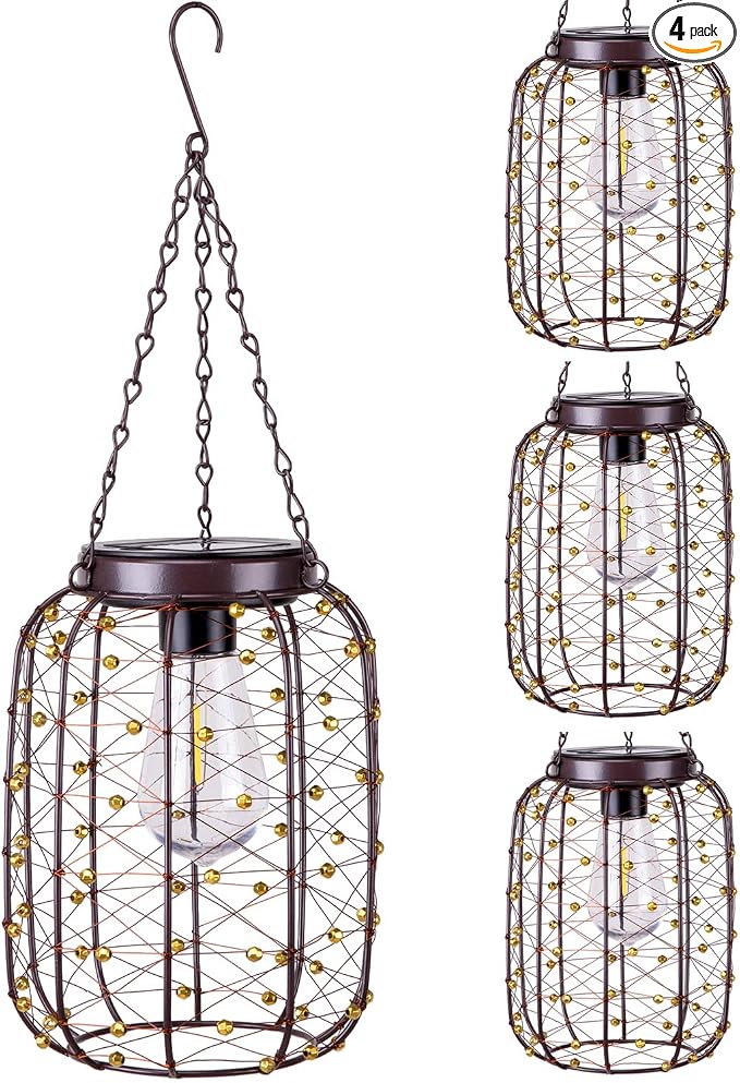 Hanging Solar Lanterns Outdoor Waterproof, Vintage Copper Hanging Lantern Lights by ALLFORTUNE