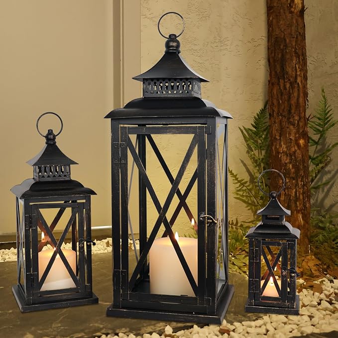 DECORKEY 3PCS Lanterns Decorative Indoor & Outdoor, Vintage Metal Frame Candle - Image 3