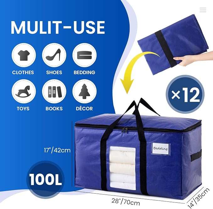 TAILI 12 Pack Dark Blue Extra Large Moving Bags, Heavy Duty Totes - Image 2