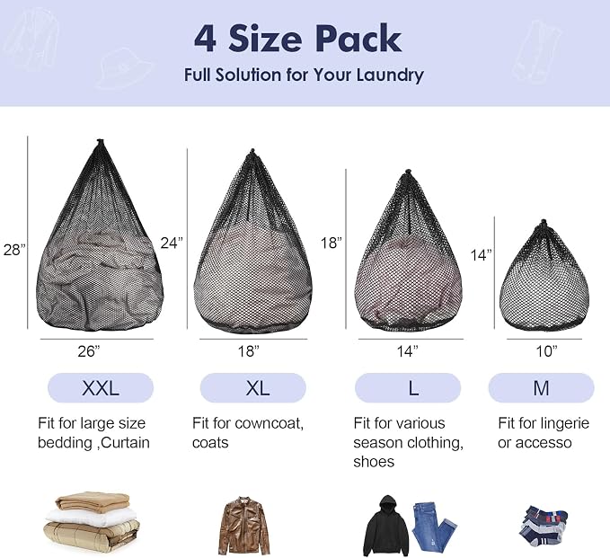 4Pcs Mesh Laundry Bags Washing Machine Mesh Wash Bags Jumbo - Image 6