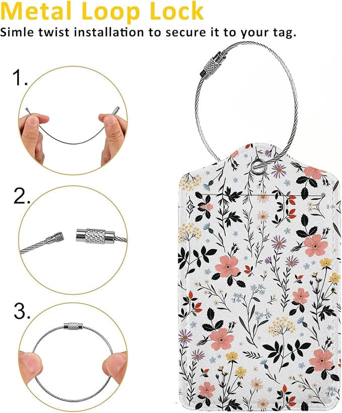 Blooming Flowers Luggage Tags for Suitcases, 2 Pack Luggage Tag, Leather - Image 3