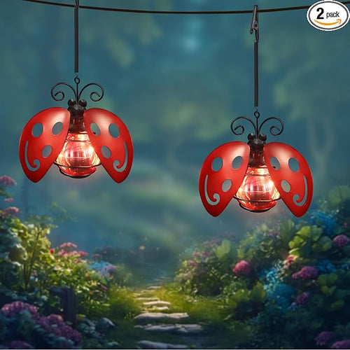 2 Pack Lady Bug Solar Outdoor Hanging Lantern Creative Small Sculpture Lights by Unknown