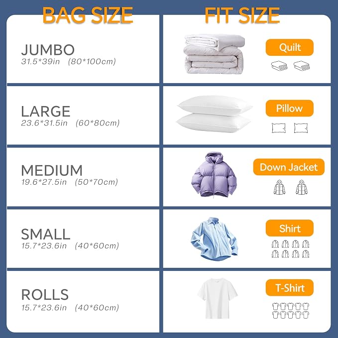 Vacuum Storage Bags for Clothing, 8 Large Vacuum Seal Bags Space Saver for - Image 5