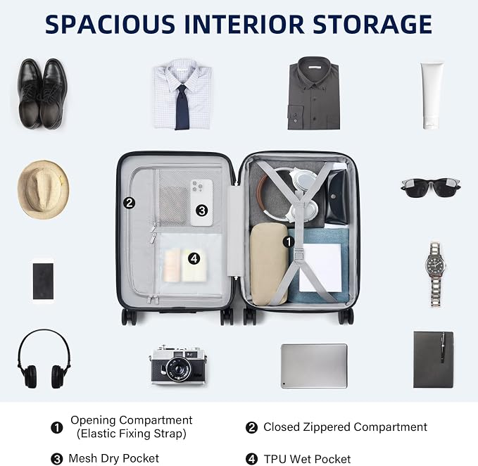 Hard Shell Suitcases Airline Approved 20 Inch Carry on Luggage - Image 7