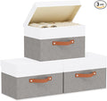 Fabric Storage Bins with Lids, 3 Pack Linen Foldable Cloth Baskets, 15 x 9.8 x by YheenLf