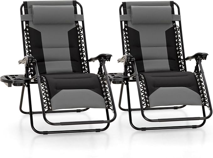 MFSTUDIO Padded Zero Gravity Chair Set of 2, Folding Patio Lounge Recliner by MFSTUDIO
